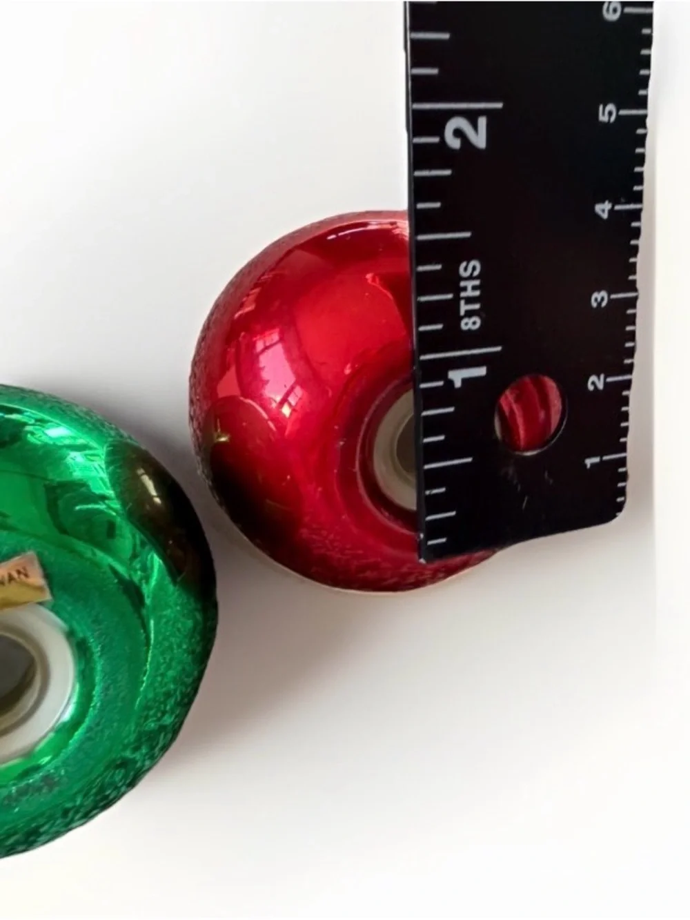 Vintage Christmas Ornament Salt Pepper Shakers Set Red Green Shiny Brite Style